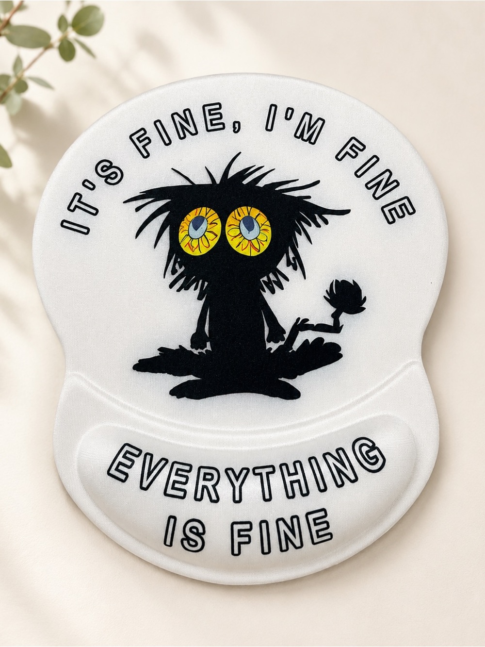 Funny Black Cat Ergonomic Mouse Pad Wrist Rest “Everything Is Fine” New